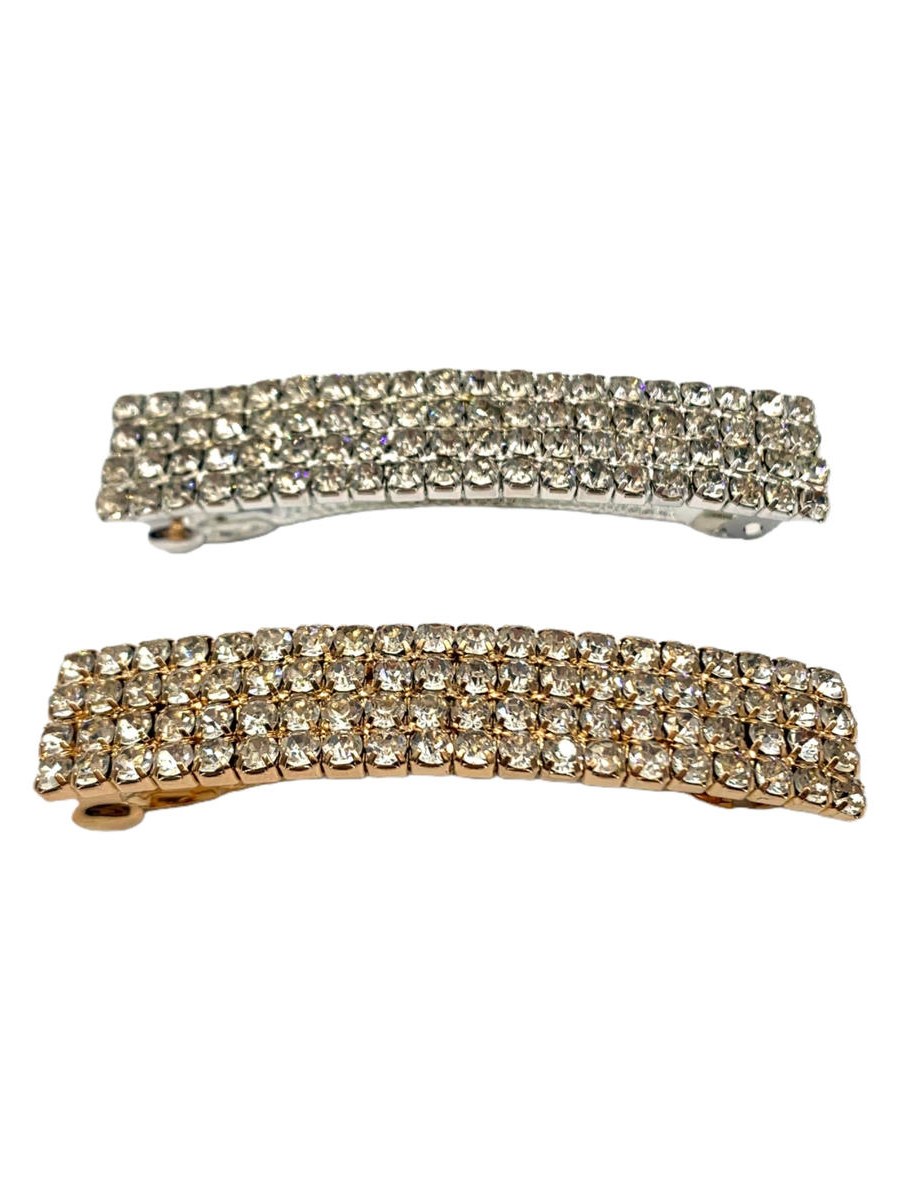 Presilha Cabelo 4 Fileira Strass Fecho Frances Metal 12Peças