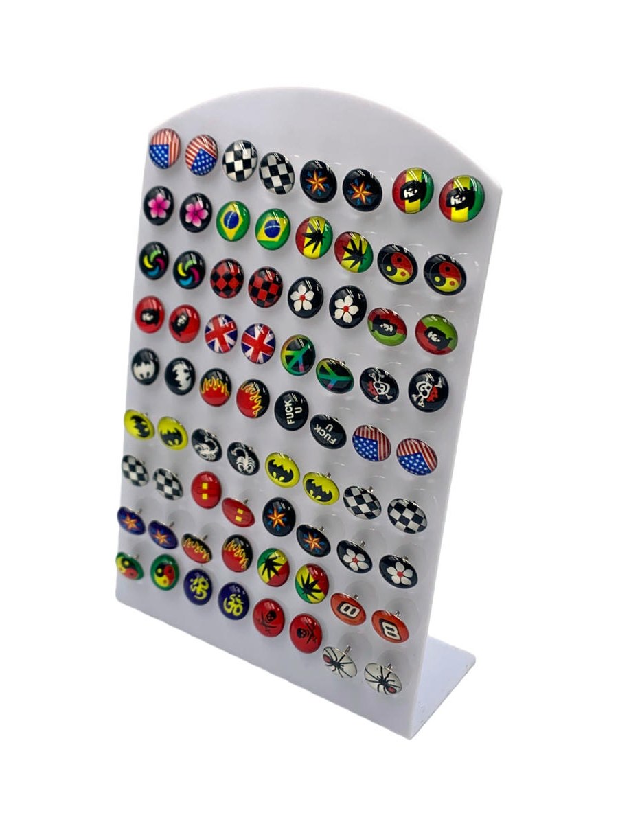Brincos Pequenos Estampados Divertidos Cartela 36 Pares