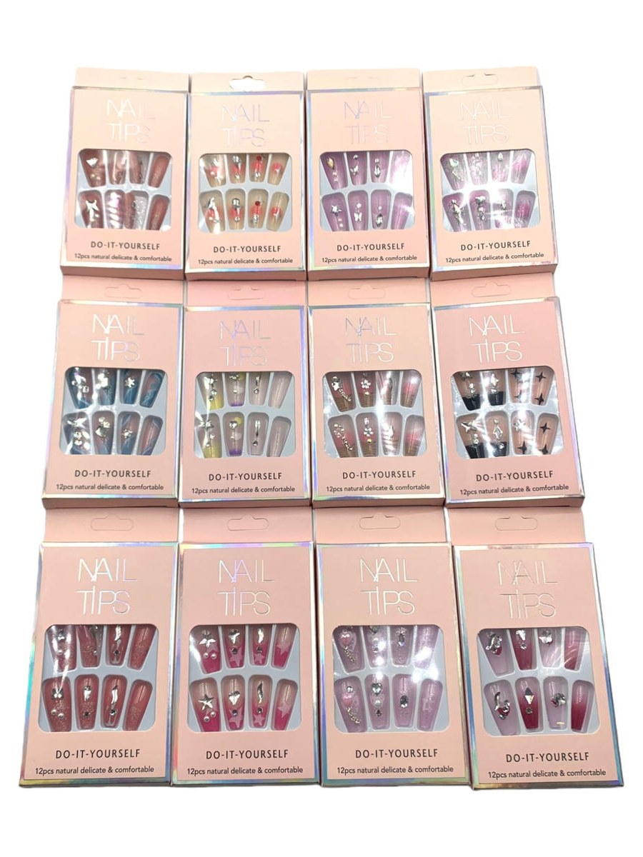 Kit 12cxs Unhas Postiças Decoradas Bailarina Estrela Strass
