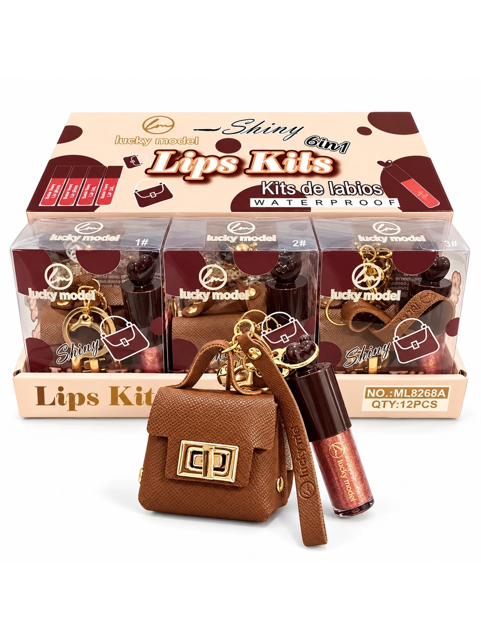 Kit 12 Lip Gloss Labial Brilho com Mini Bolsa Chaveiro