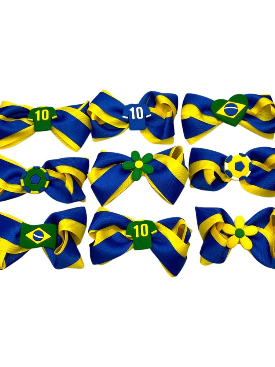 Laço Cabelo Brasil Infantil Copa Torcedora Kit 12 Peças