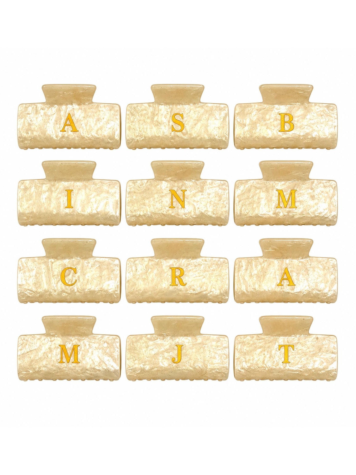 Piranha Letra Inicial Creme Marmorizada Acrílico 8cm 12Peças