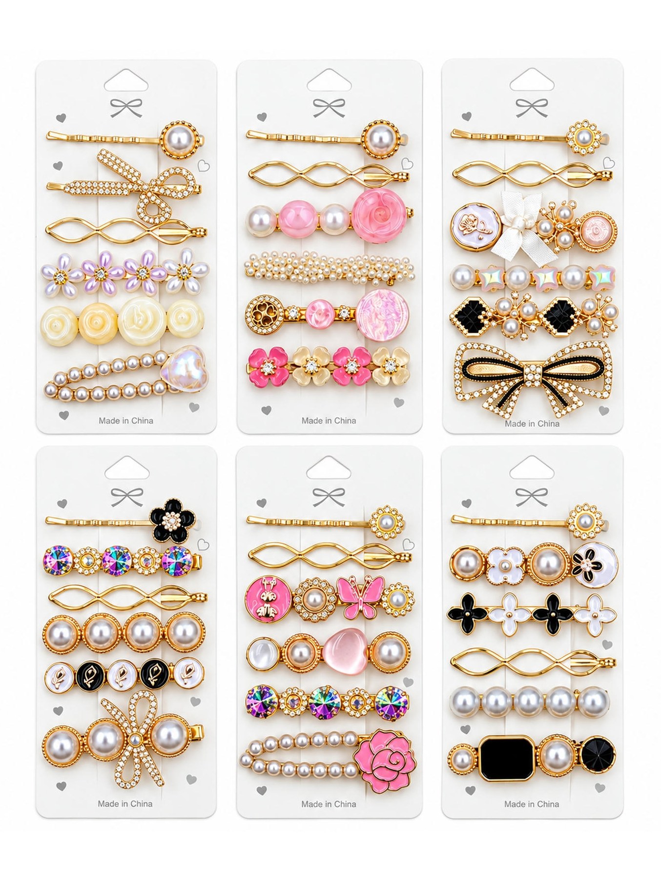 Kit Presilhas de Cabelo com Pérolas e Strass 72 Peças
