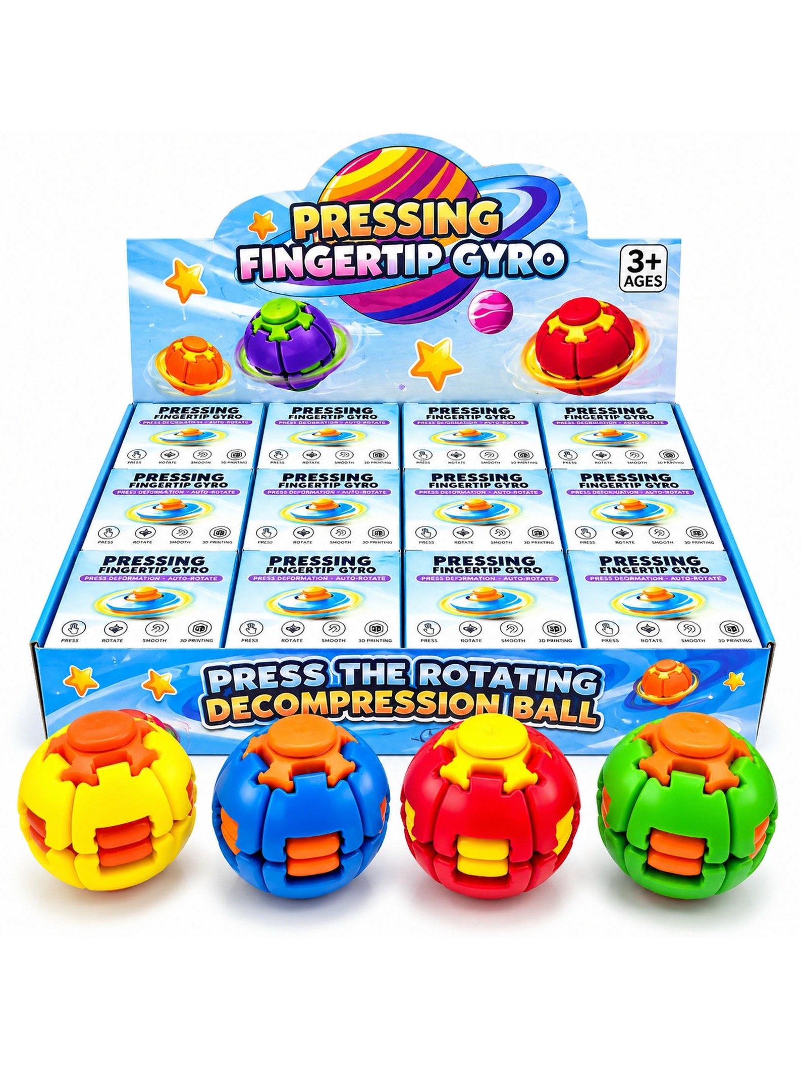 Kit 12 Giratória Antiestresse Fidget Spinner com Luz Toy