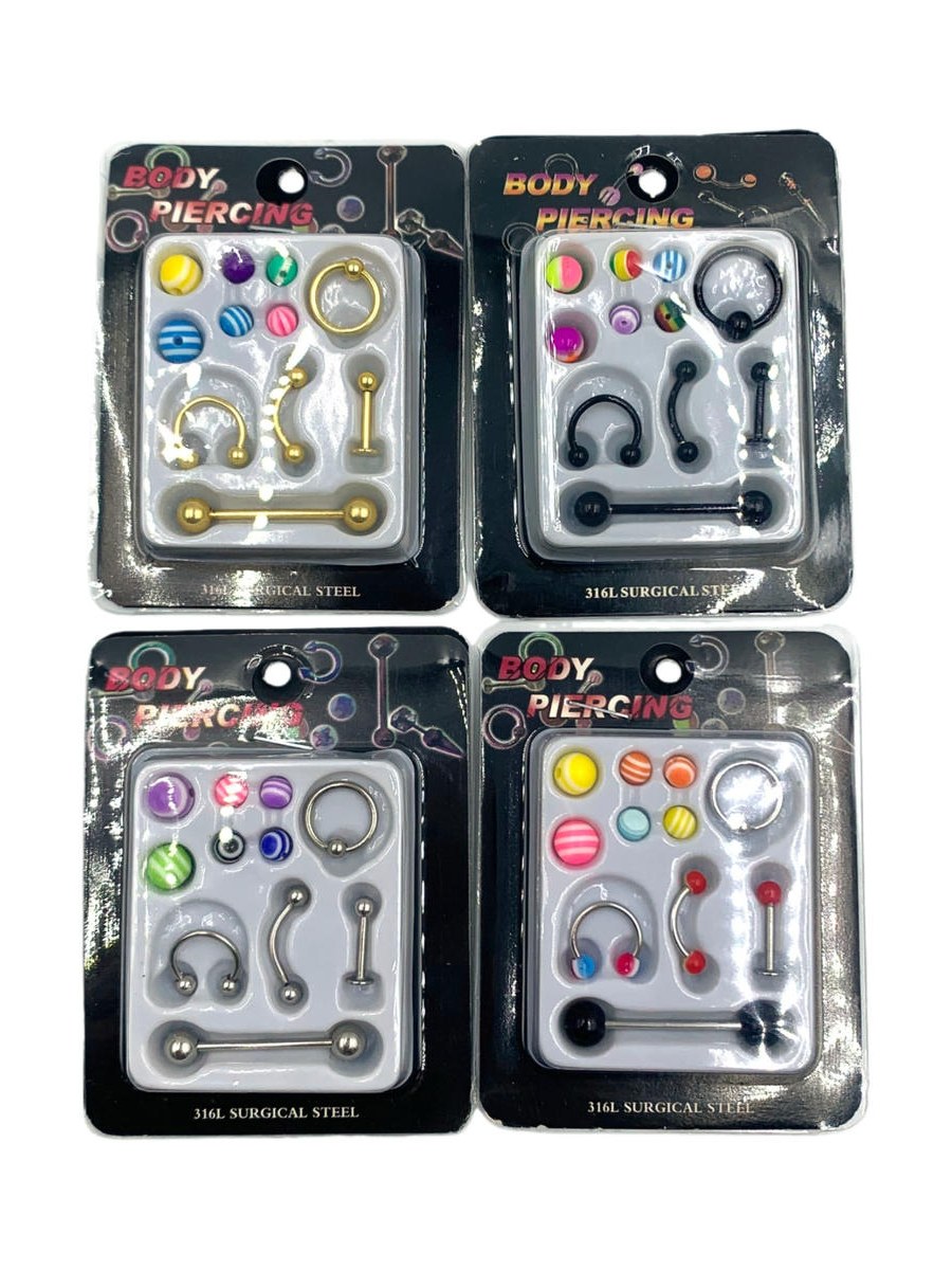 Kit Piercing Aco Cirurgico Lingua Orelha Sobrancelha 12Caixa