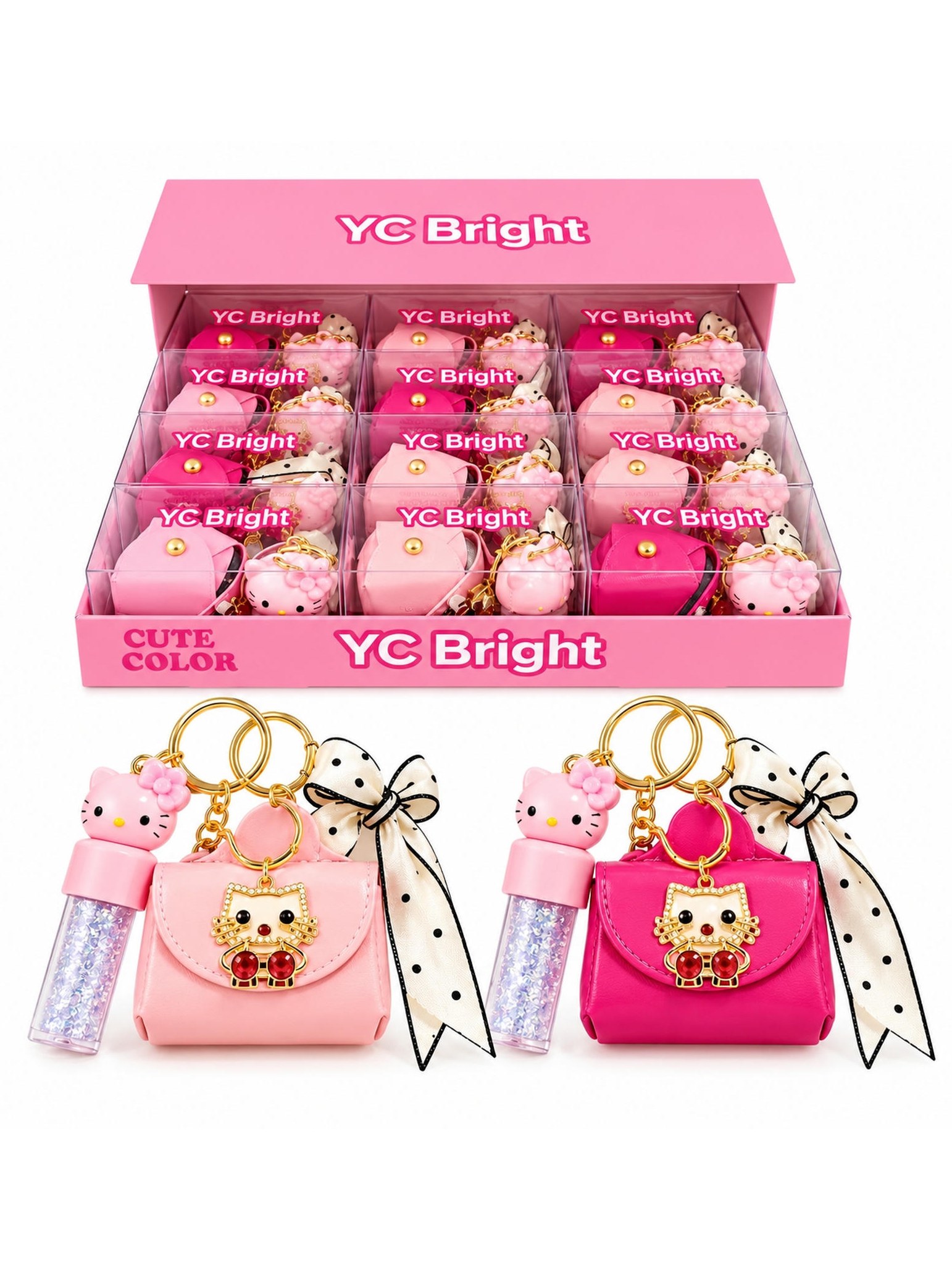 Kit 12 Lip Gloss Labial Brilho Mini Gatinho Bolsa Chaveiro