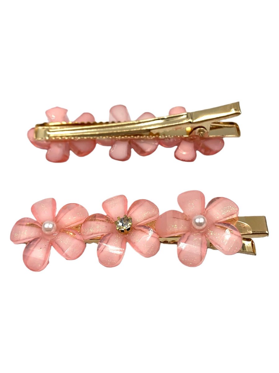 Bico de Pato Cabelo Flor Acrílico Strass Enfeite Kit 12Peças