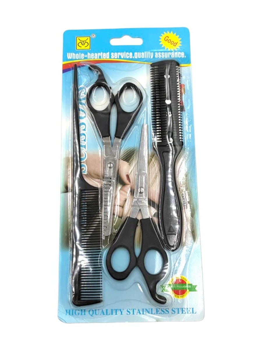 Kit Cortar Cabelo Tesouras Pentes Inox Profissional 4 Peças
