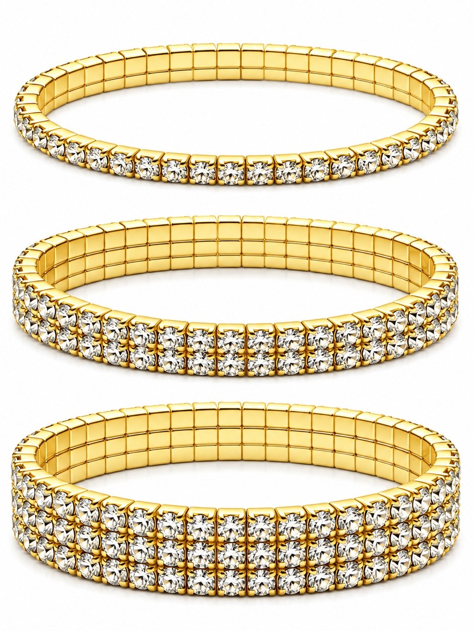 Pulseira Elastica 1 Fileira Strass Metal Brilho Kit 12 Peças