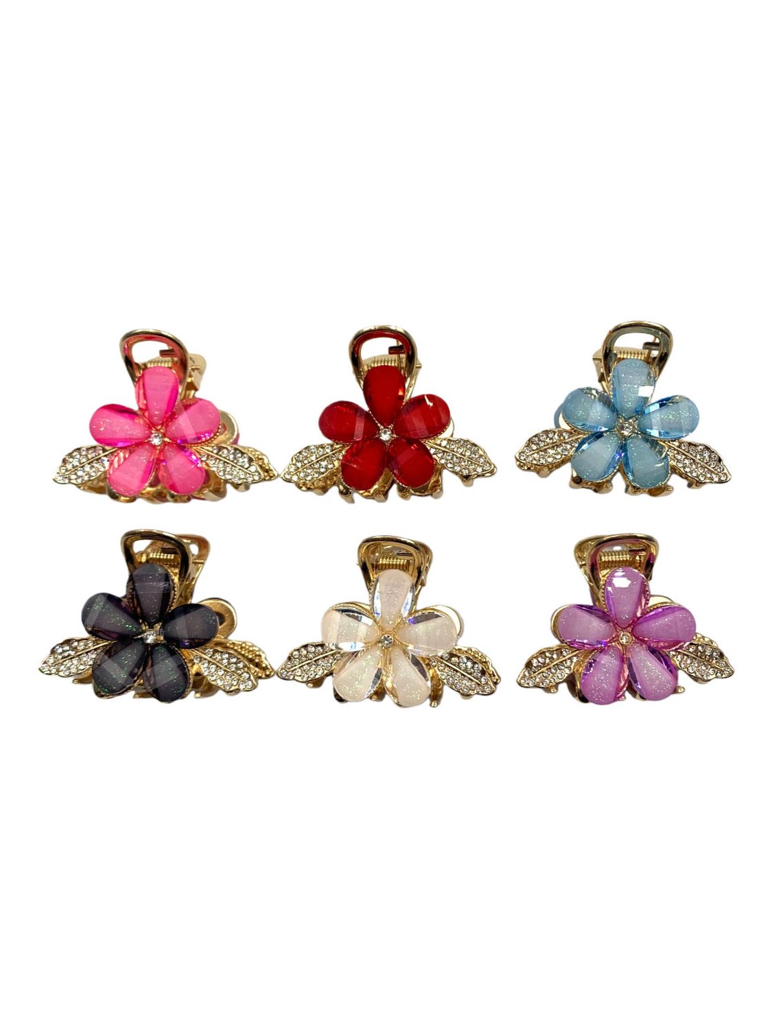 Piranha Cabelo Metal Flor Cristal com Strass Kit 12 Peças