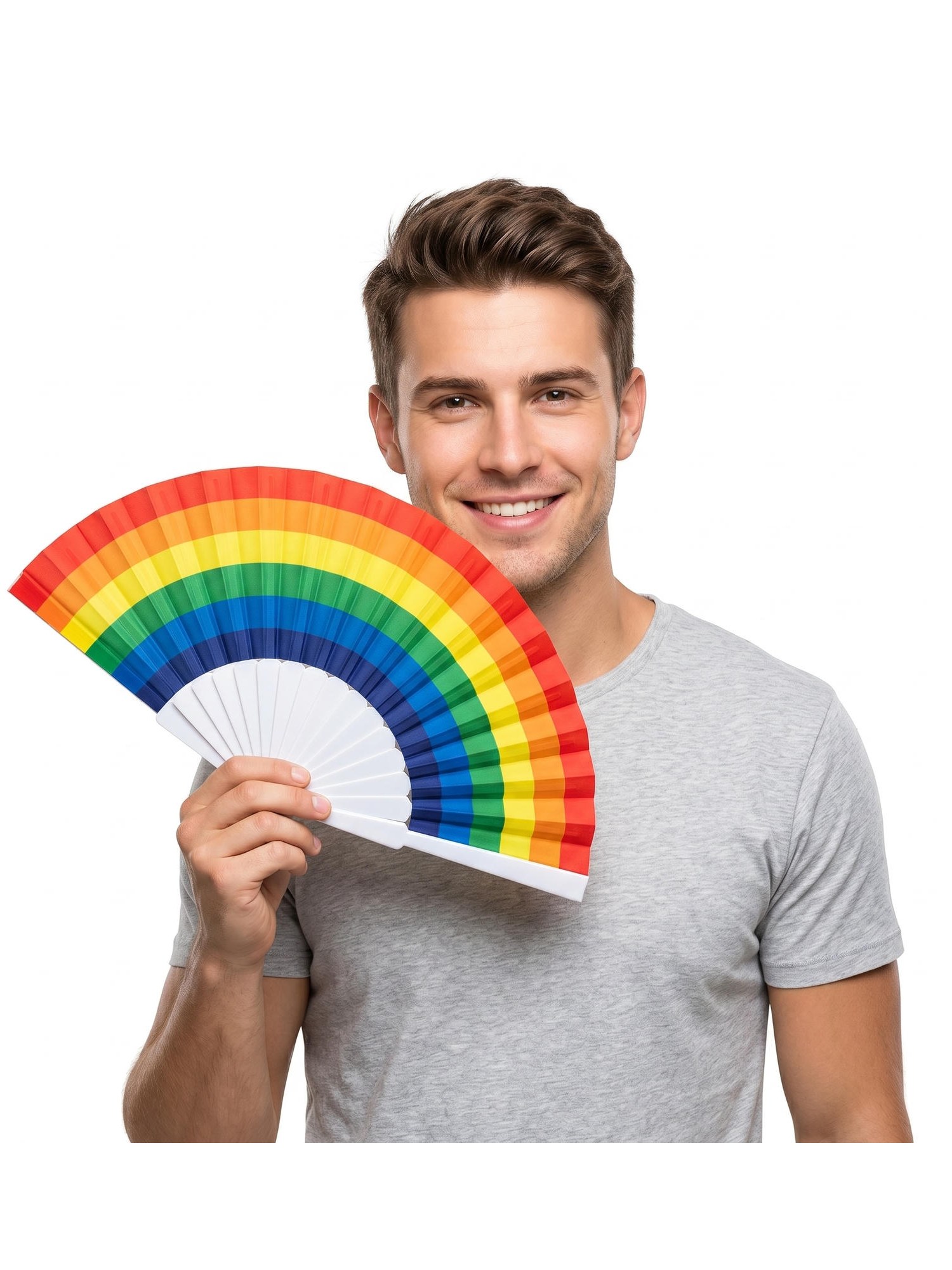 Leque de Mão Dobrável Arco-íris Colorido Pride Kit 12 Peças