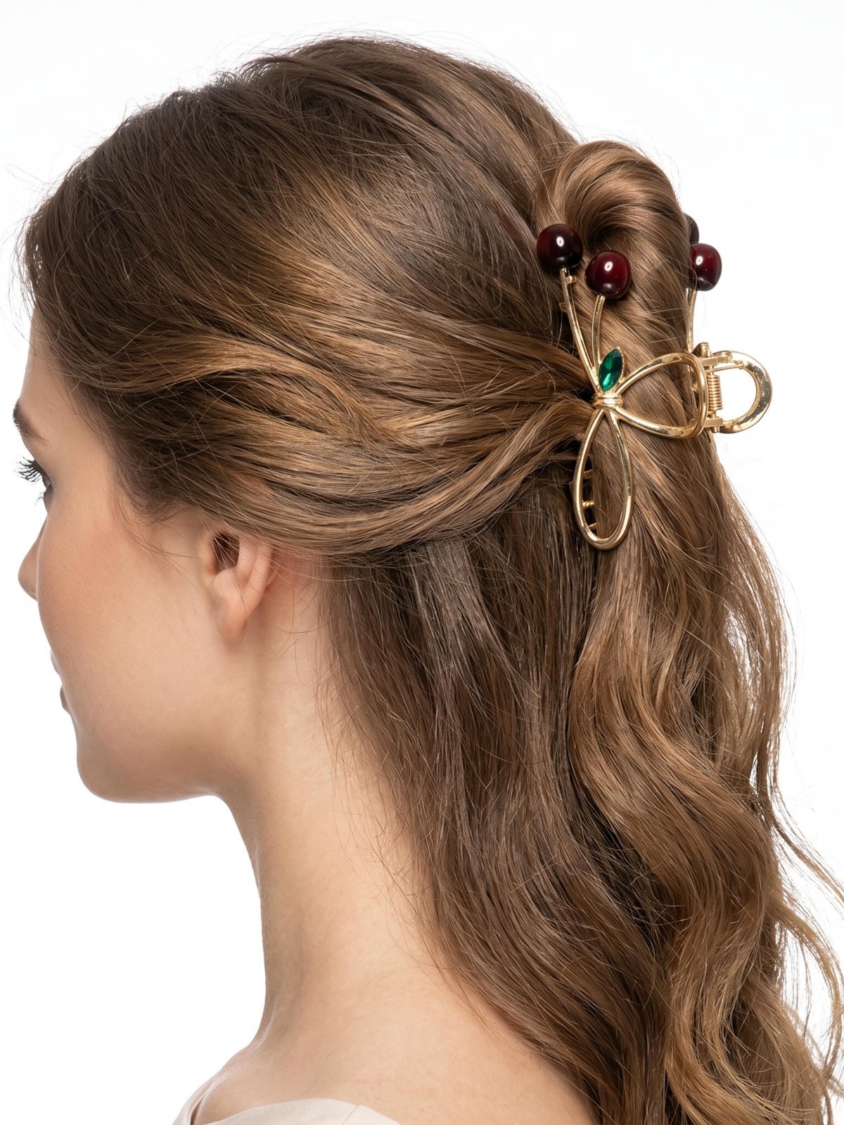Piranha Cabelo Metal Cereja Strass Presilha Elegante 12Peças