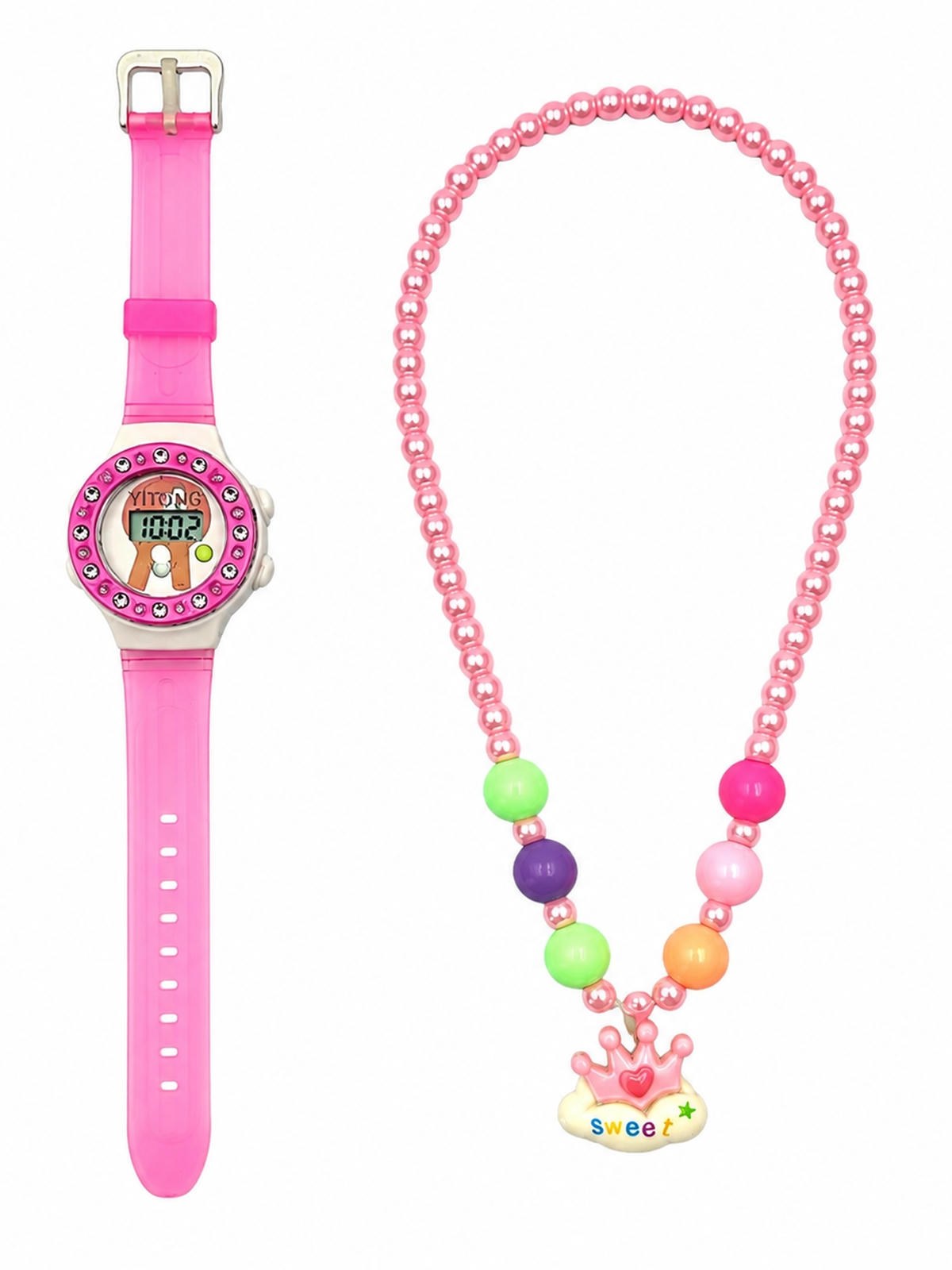 Kit Relogio Digital Infantil Menina Colar Pingente 24 Peças