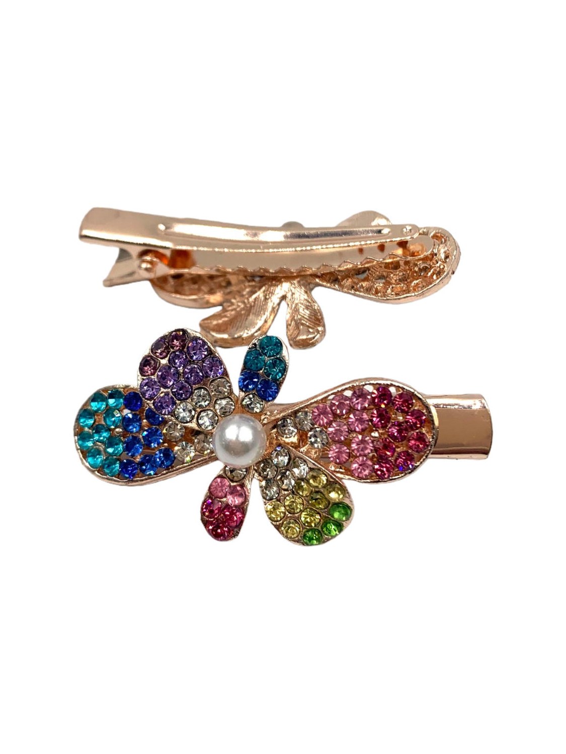Bico de Pato Cabelo Metal Strass Flor Feminino Kit 12 Peças