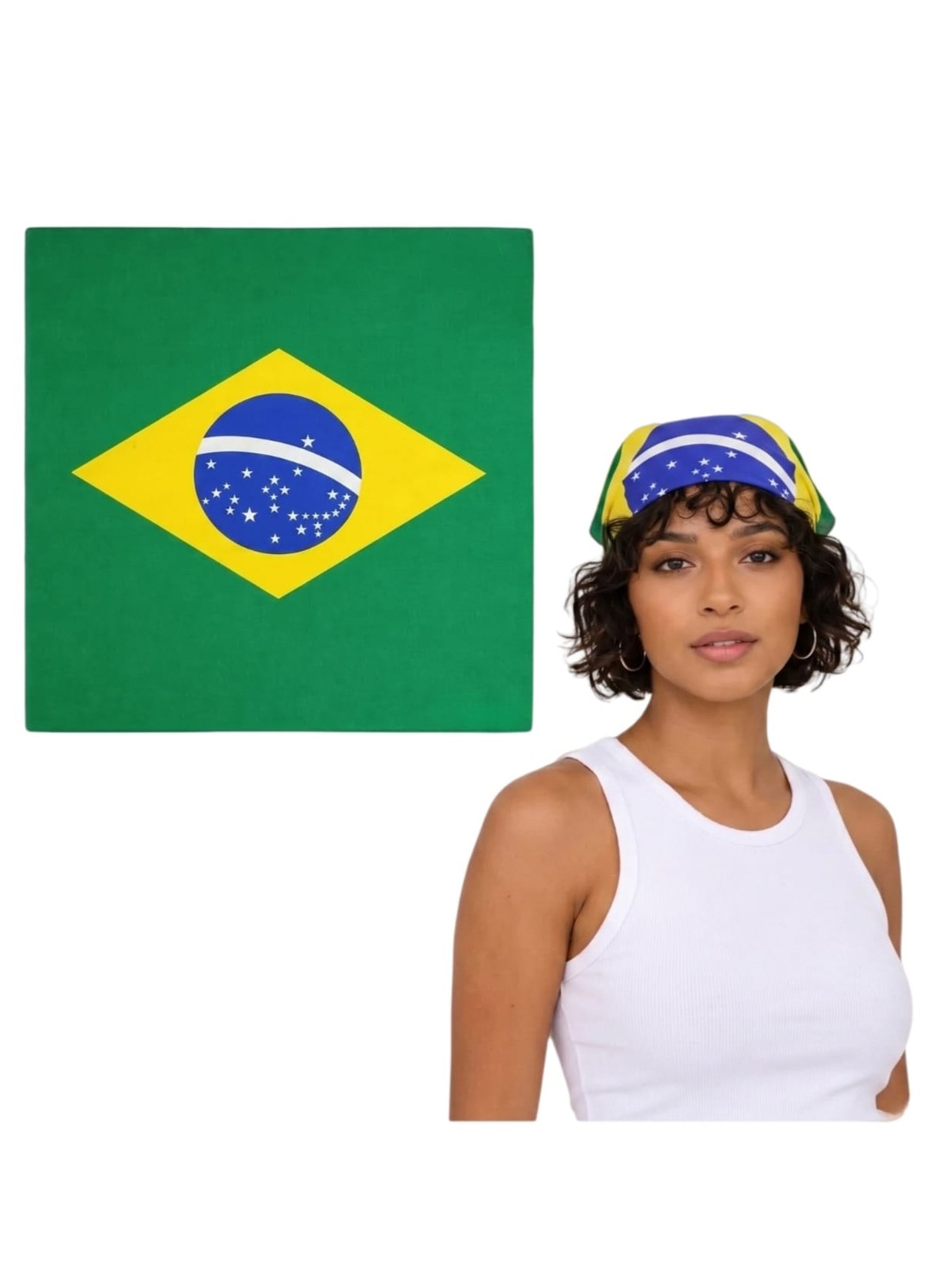 Lenço Bandana 55x55cm Bandeira Brasil Estilo Kit com 12Peças