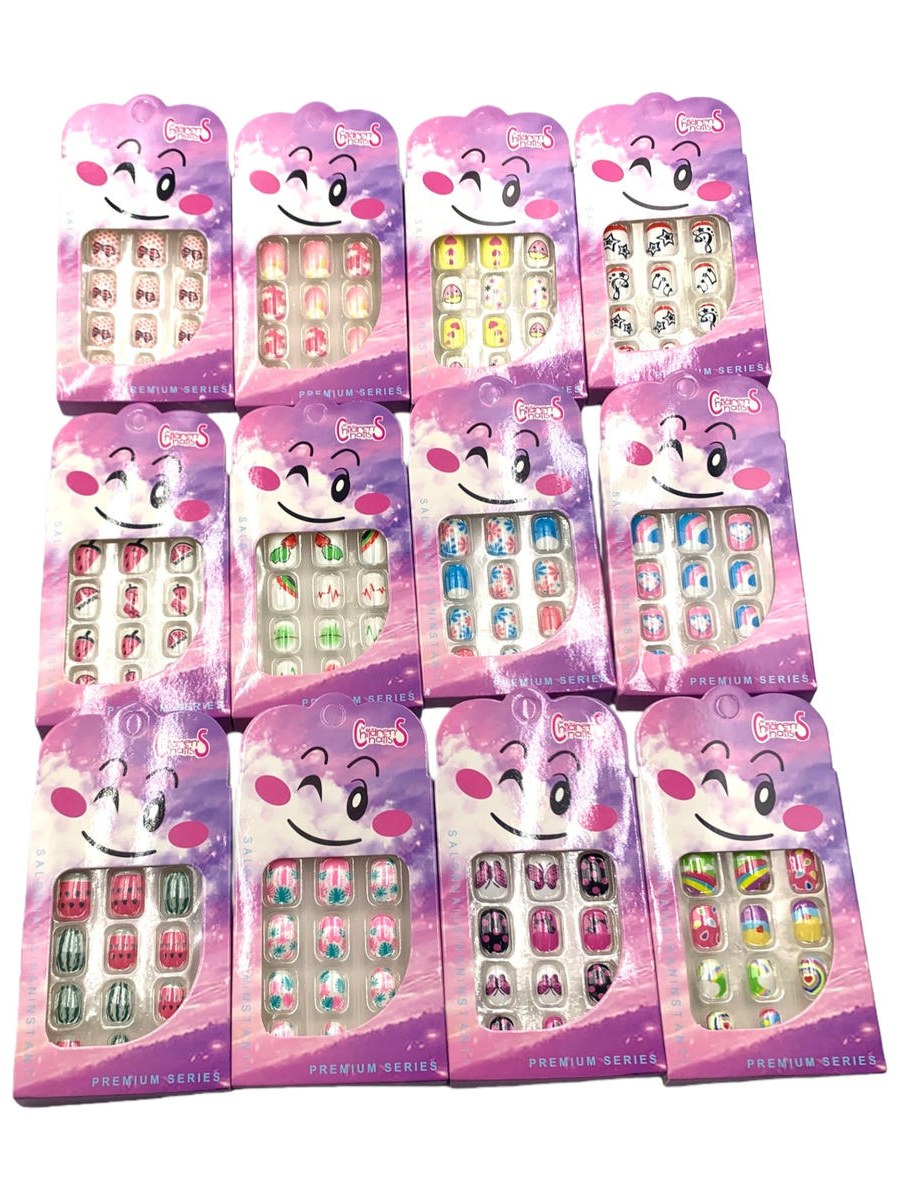Kit 12cx Unhas Postiças Infantil Desenho Animado Fofa Menina