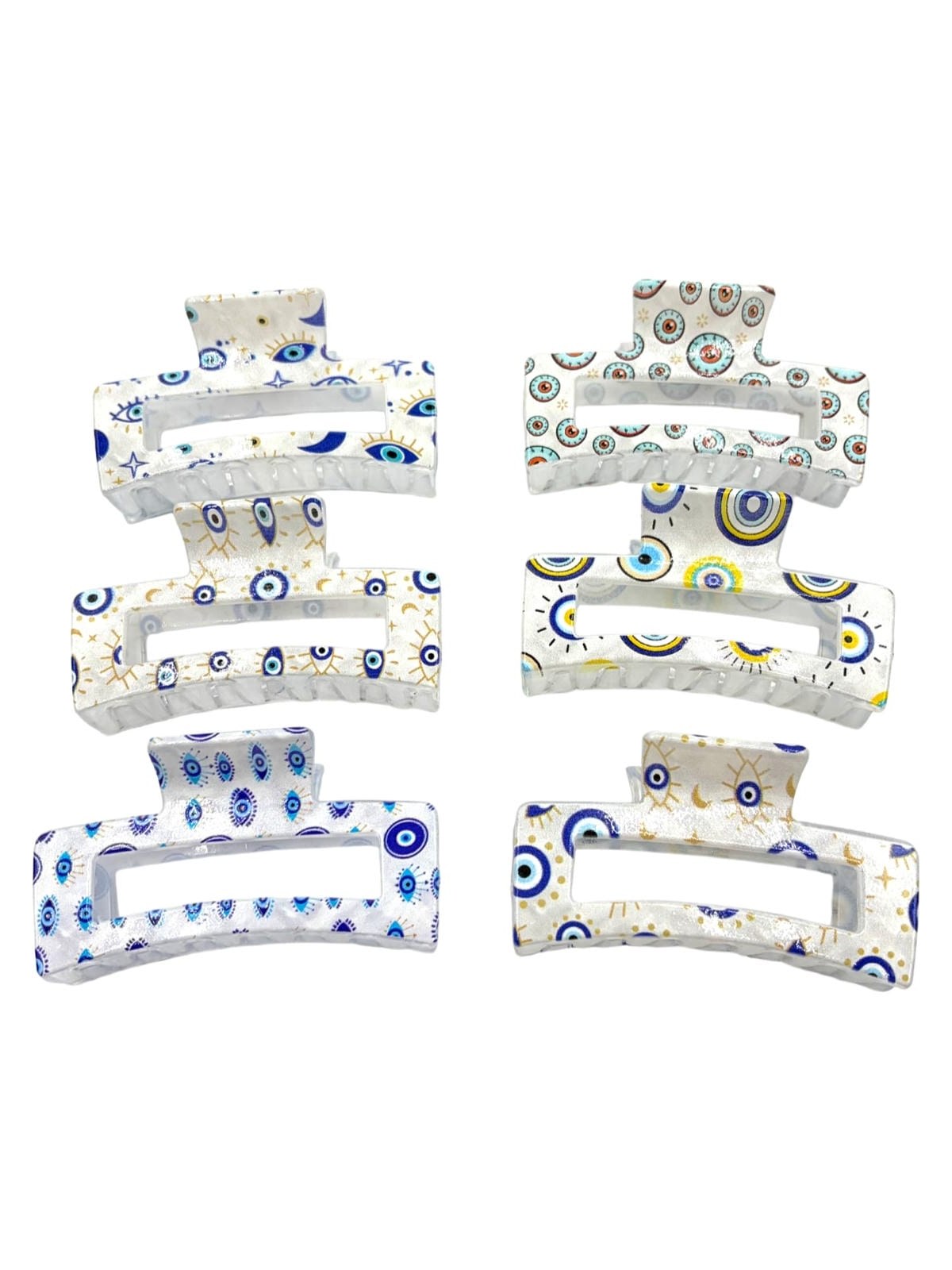 Piranha de Cabelo Acrílico Olho Grego Presilha Kit 12 Peças