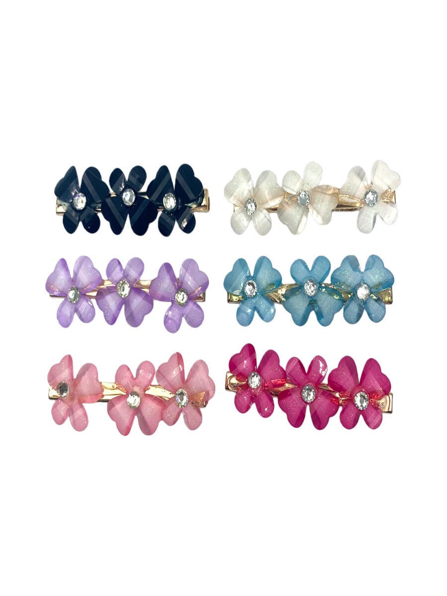 Presilha Cabelo Flor Strass Bico de Pato Menina Kit 24 Peças