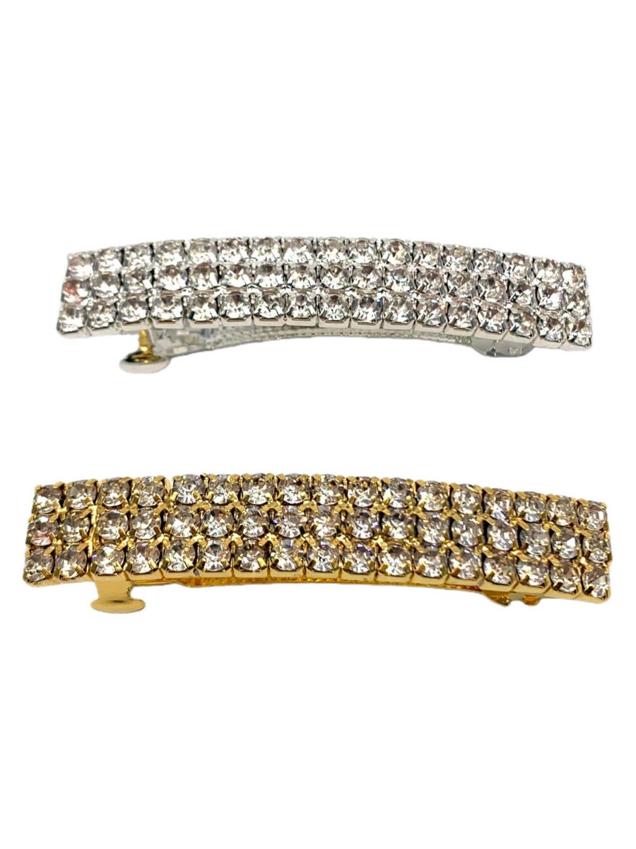 Presilha Cabelo 3 Fileira Strass Fecho Frances Metal 12Peças