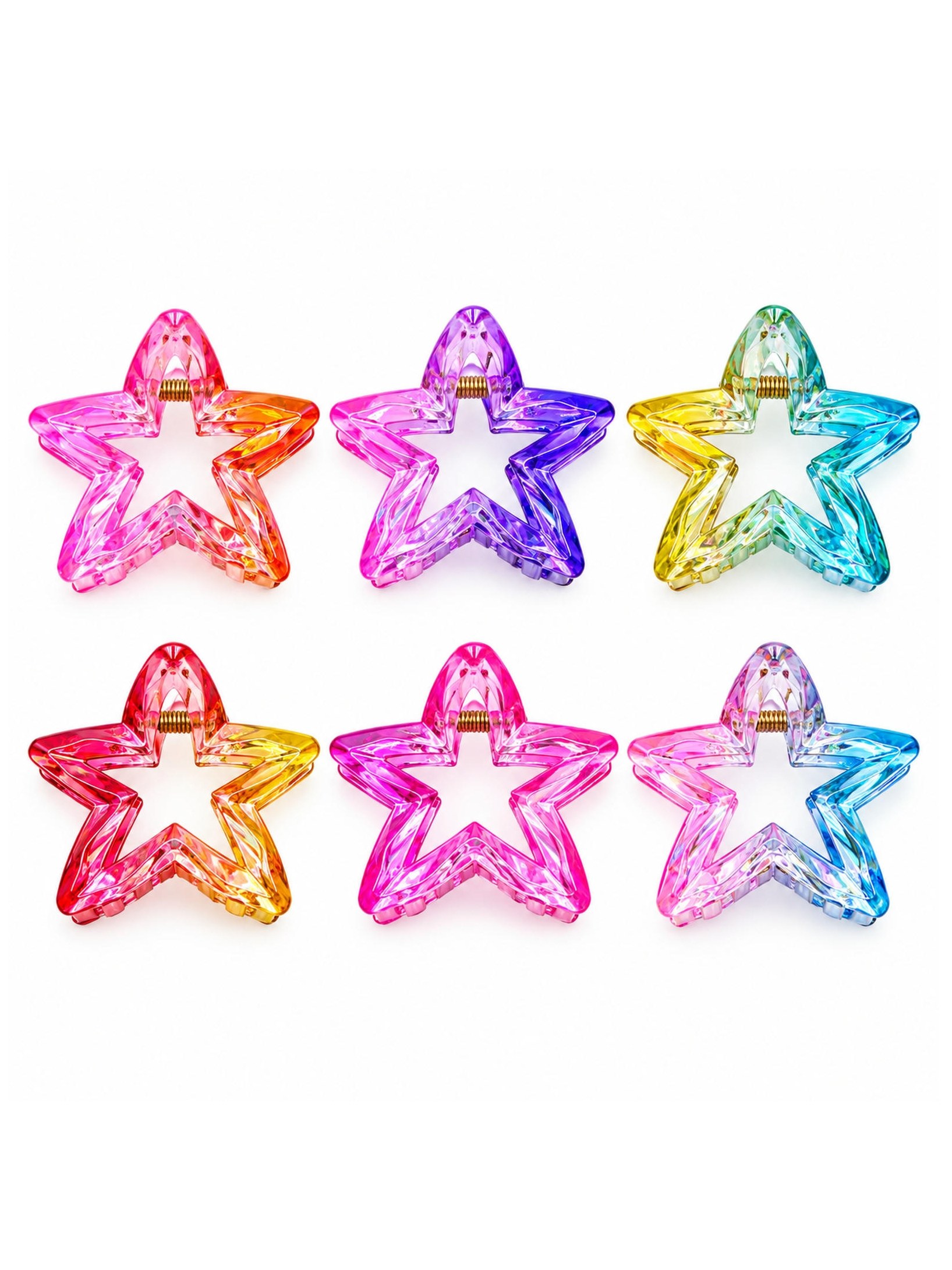 Kit 12 Piranha de Cabelo Estrela Vazada Cristal Acrílico 7cm
