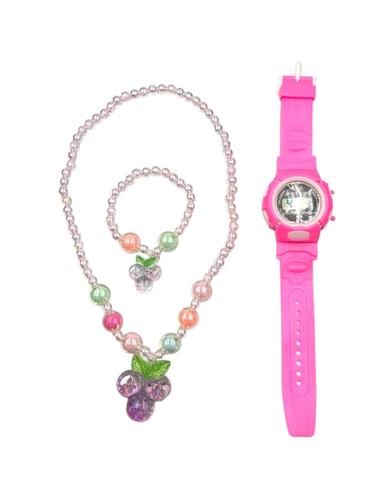 Relogio Digital Colar Pulseira Infantil Kit 3 Peças