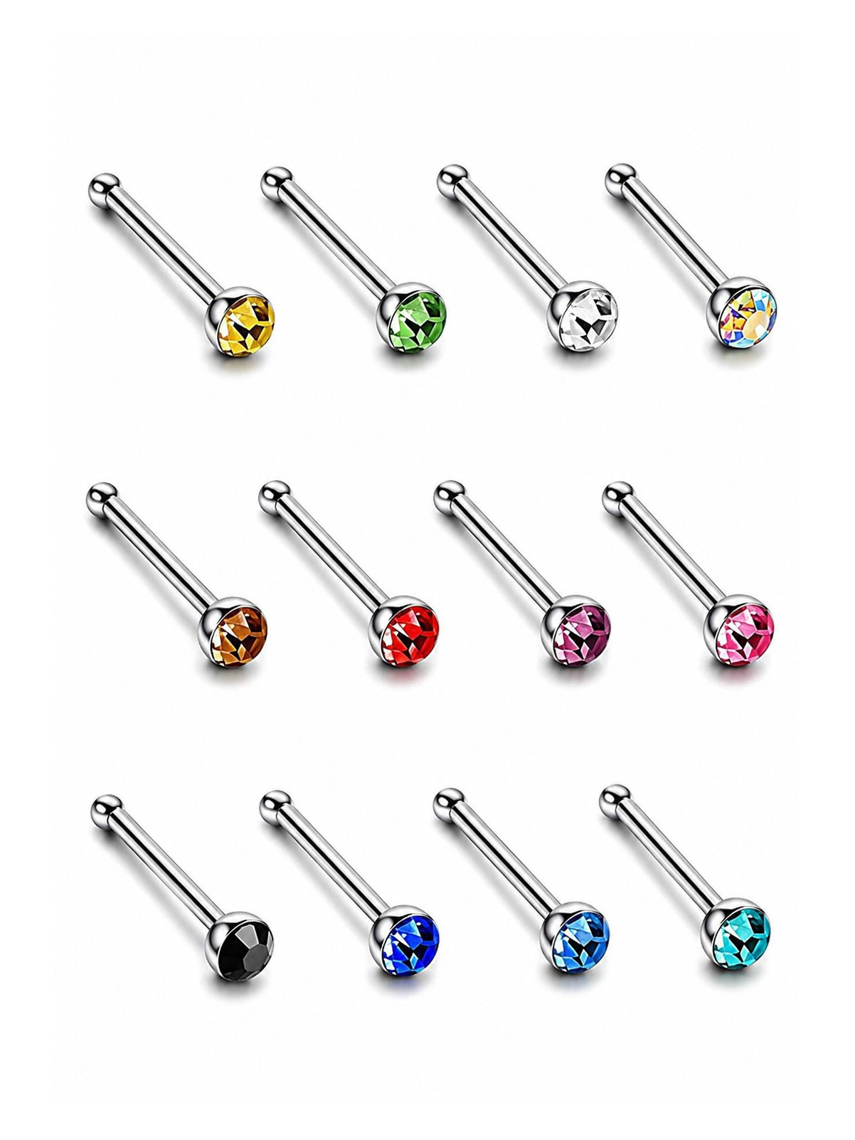 Piercing Nariz Nostril Reto Aco Inox Strass Ponto Luz 40pcs