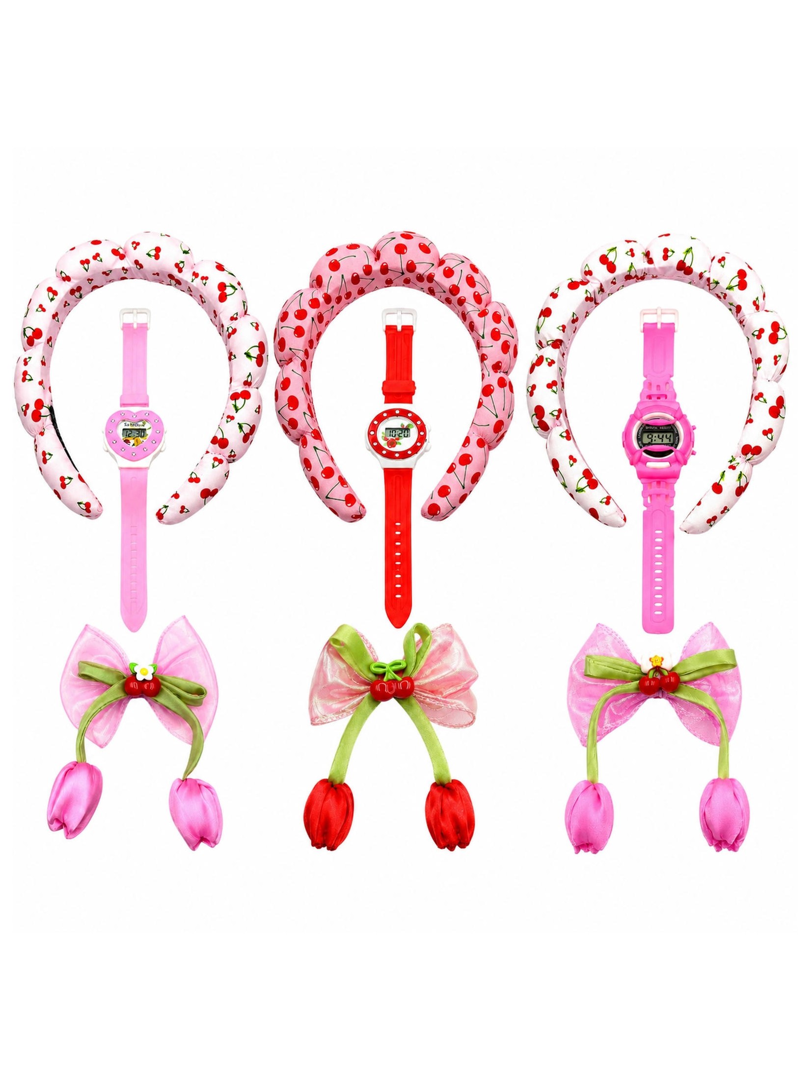 Kit3 Infantil Relógio e Tiara Nuvem e Bico de Pato Laço Flor