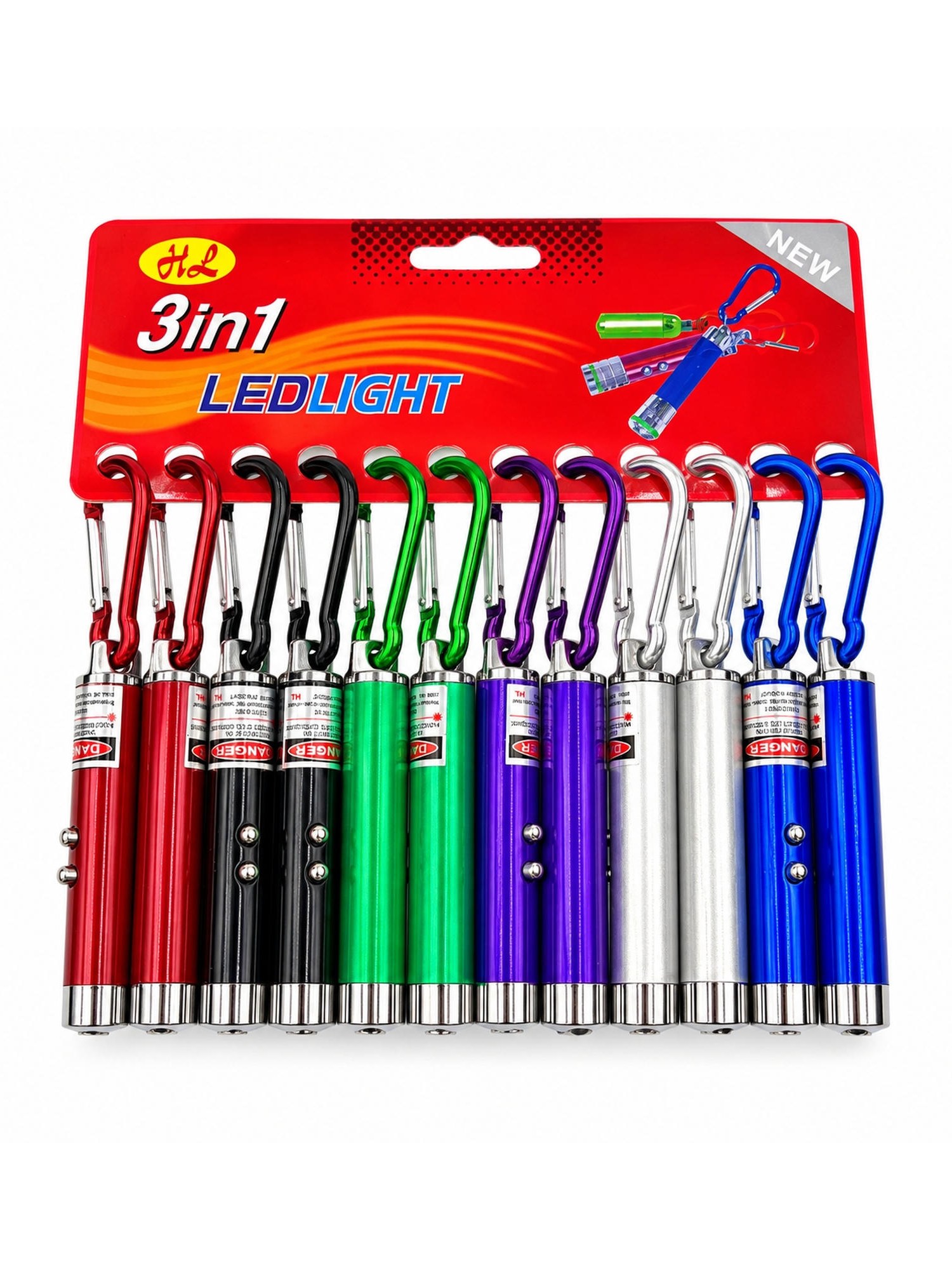 Kit 12 Lanterna Laser 3 em 1 Chaveiro Mosquetão