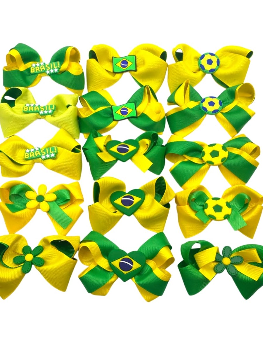 Laço Cabelo Brasil Infantil Copa Mundo Presilha Torcedora12U