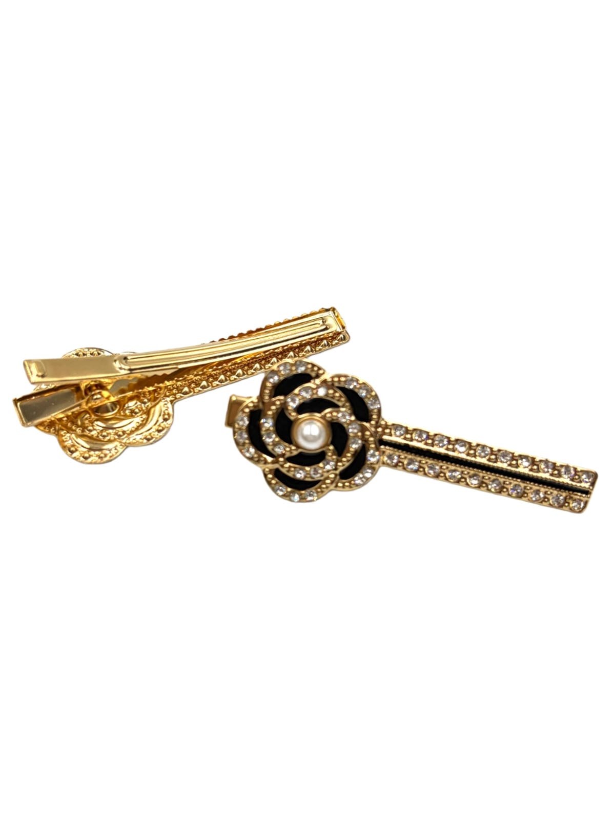Bico de Pato Metal Strass Flor Pérola Presilha Kit 12 Peças