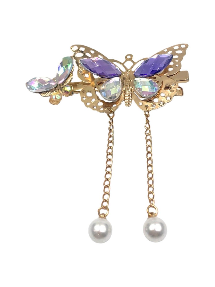 Bico de Pato Cabelo Metal Borboleta Strass Pérola Kit 12Peça