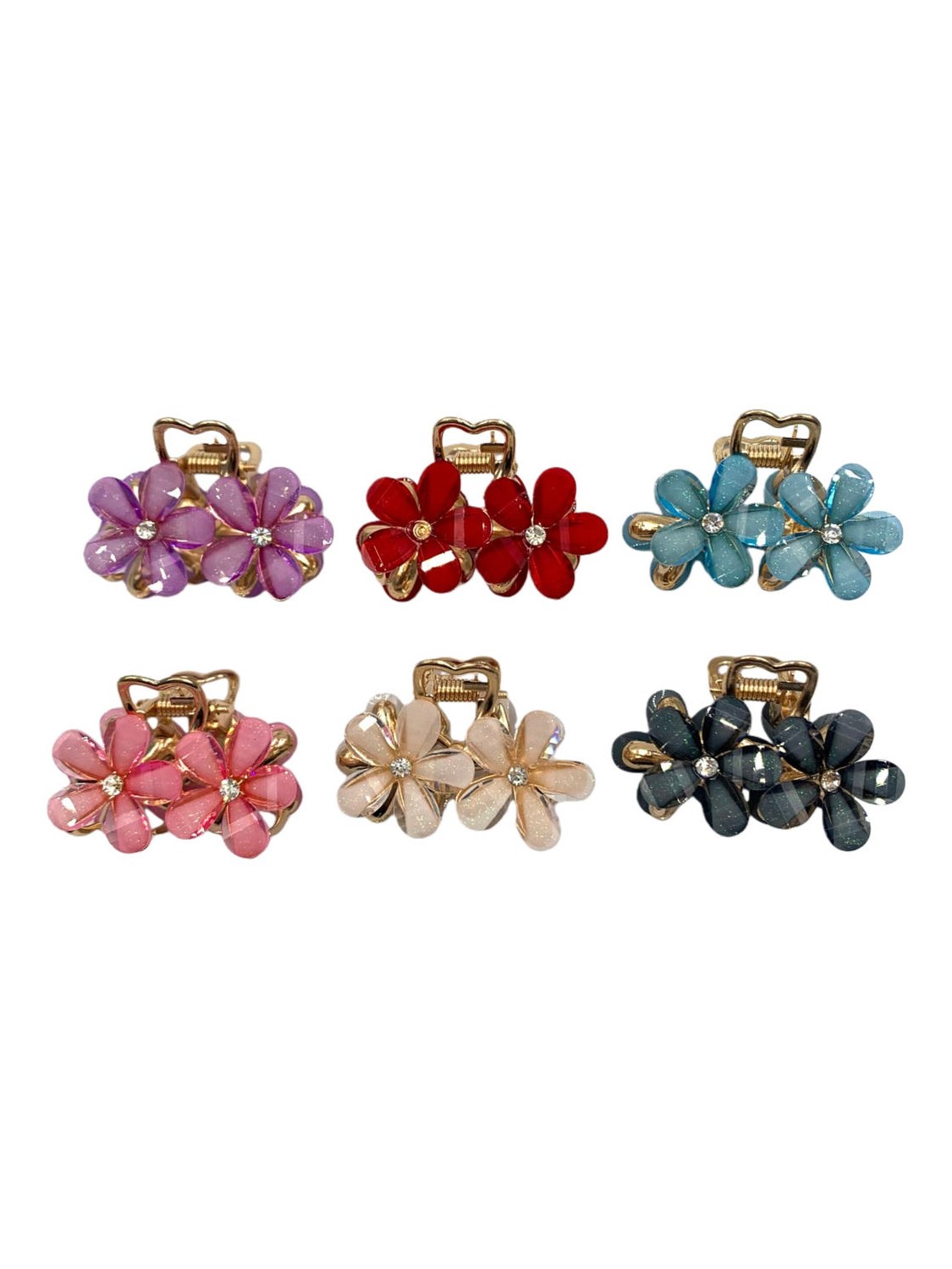 Piranha Cabelo Dupla Flor Strass Acrilico Kit 12 Peças
