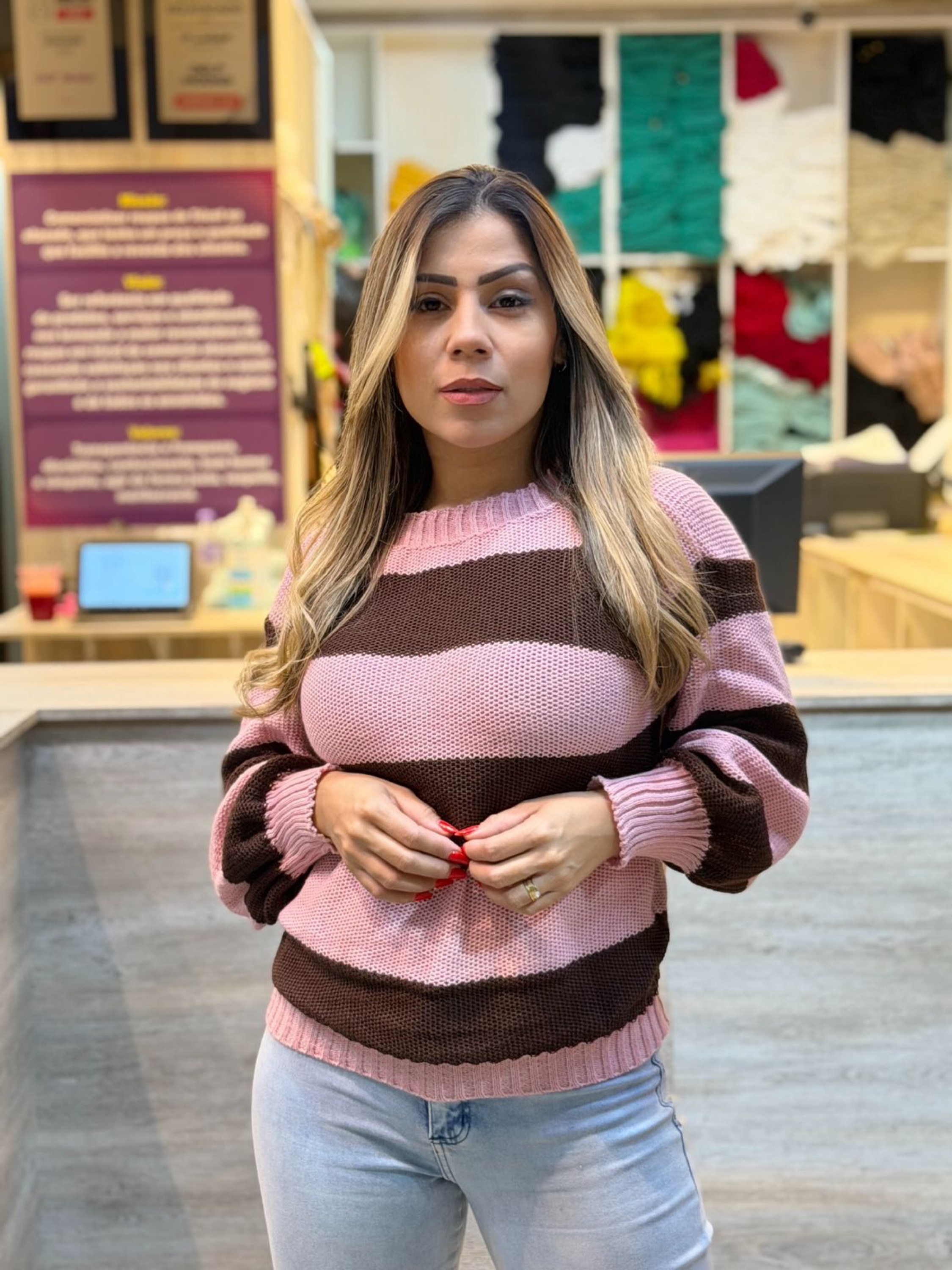 Blusa Tricot Listrada Moda Feminina Tendência Suéter