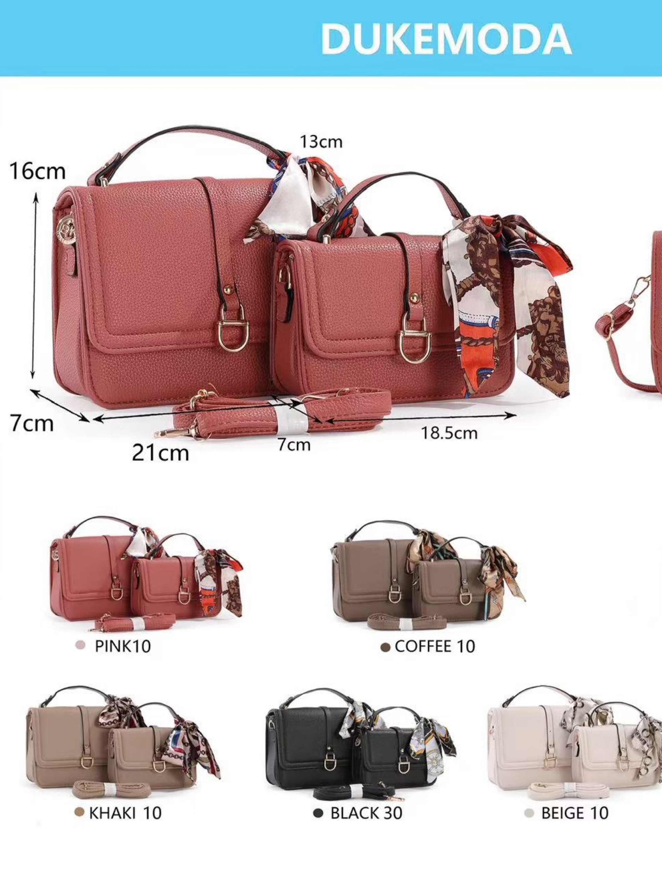Conjunto elegante de Bolsa feminina de duas pc com lenço