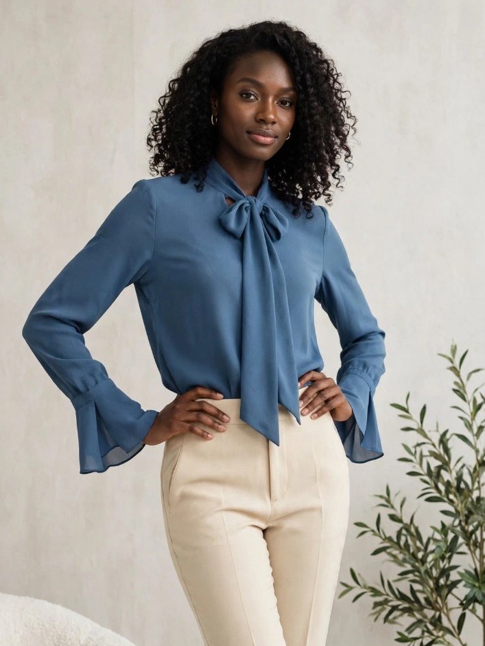 Blusa manga longa flare c/ laço 1204