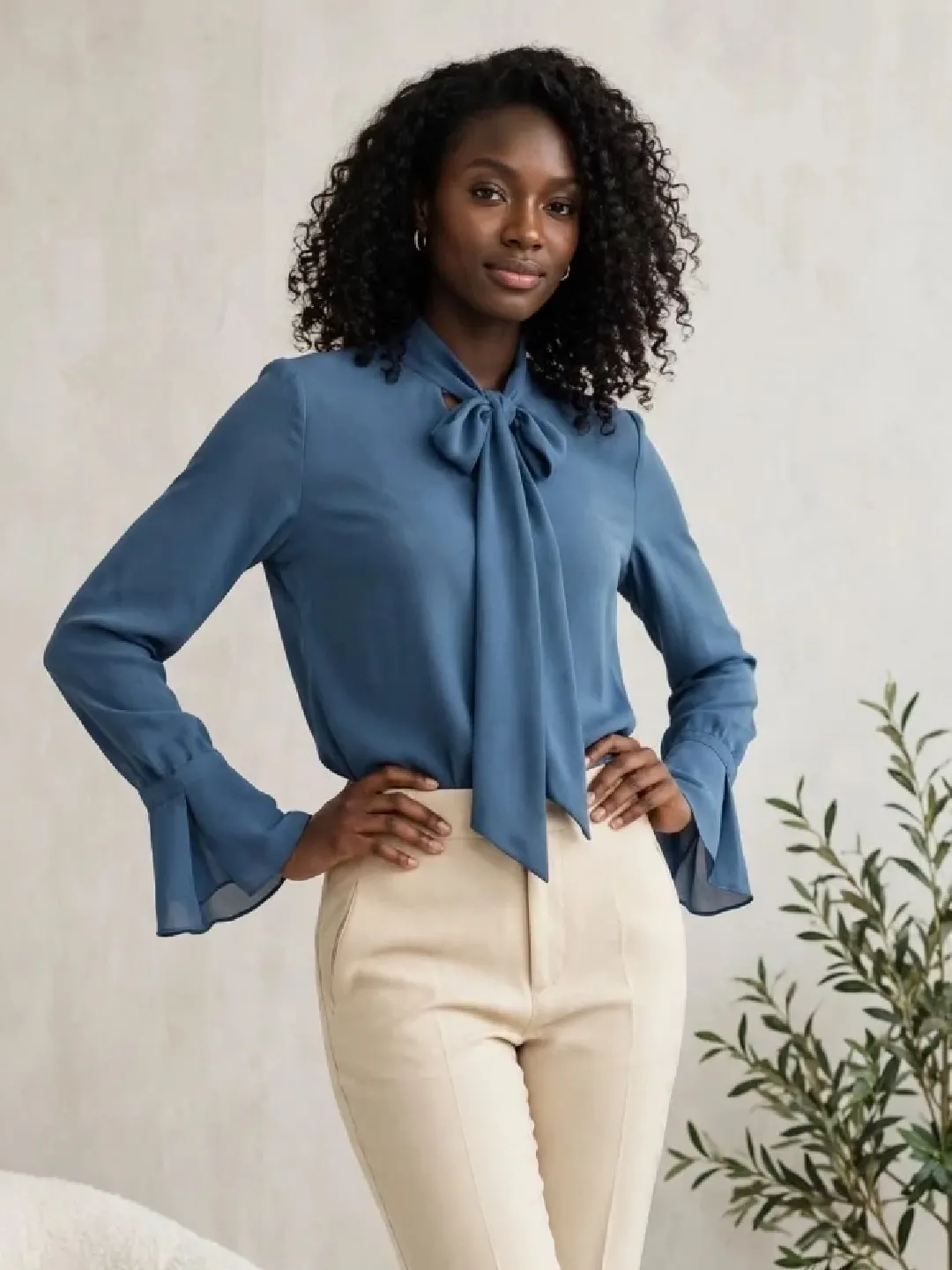 Blusa manga longa c/gravata laço 1204