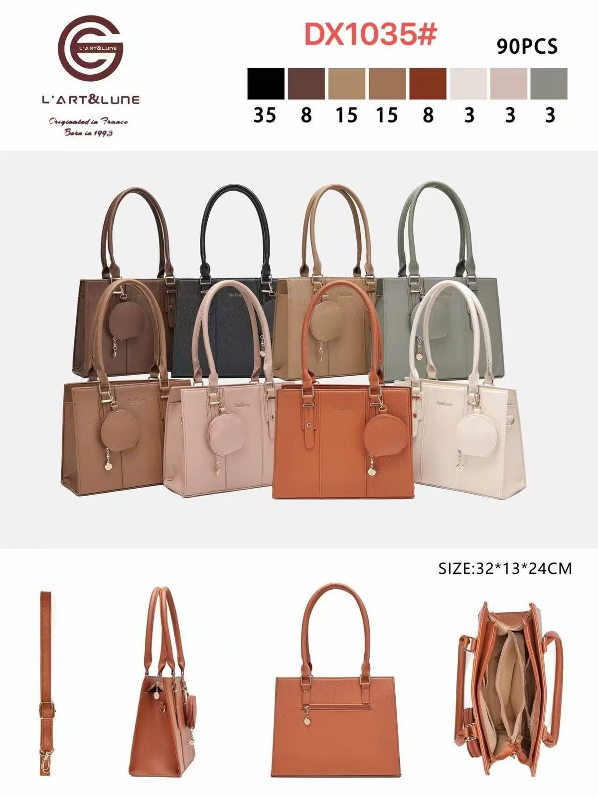 Bolsa grande com porta moeda lisa. Cód. 1035