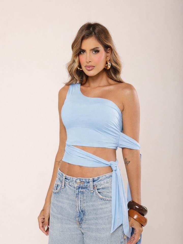 Cropped Nula Drapeado Em Poliamida