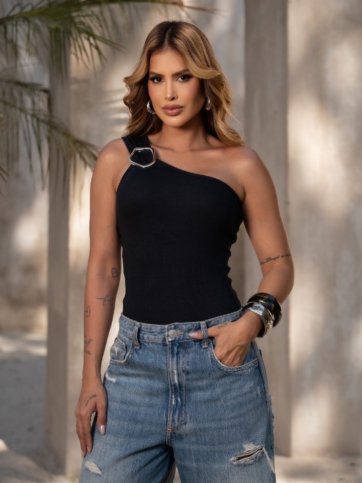 Blusa Fivela Ribana Com Algodão