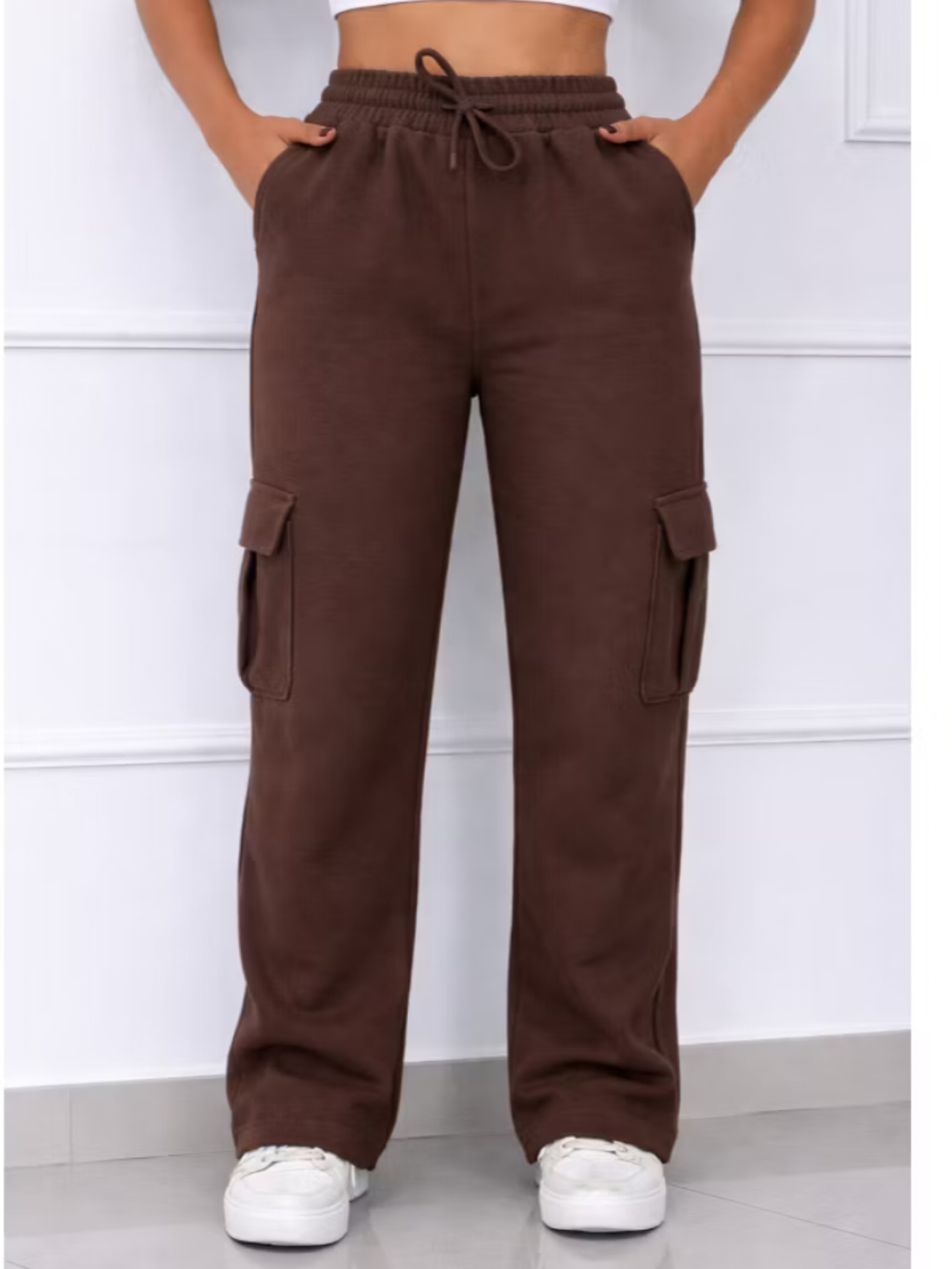 Calça Pantalona Cargo Moletom Flanelado