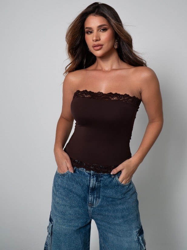 Blusa Faixa Com Renda em Poliamida