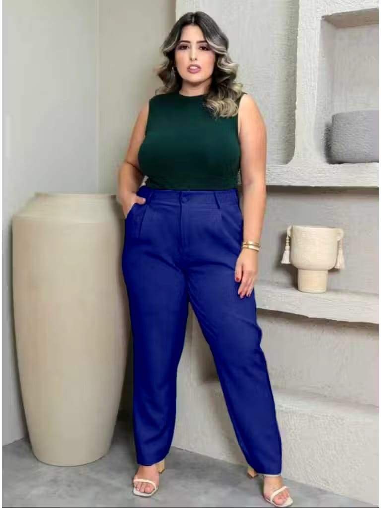 Calça Alfaiataria Reta Plissada Social Elegante