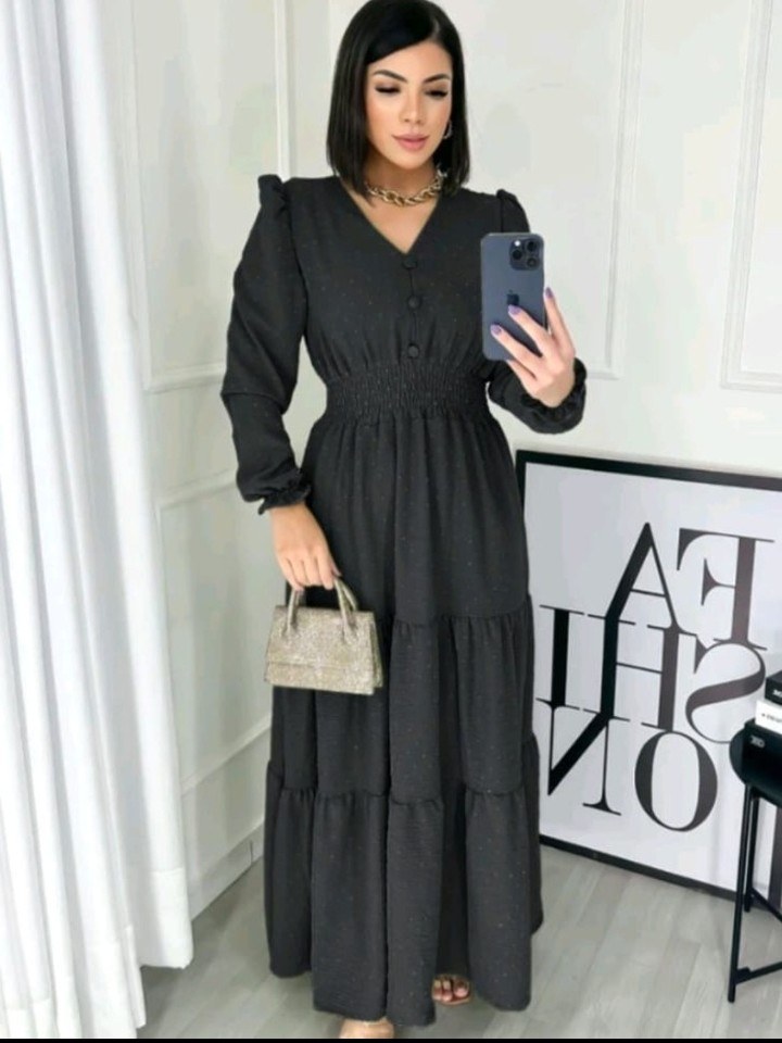 Vestido Manga Longa Elegante