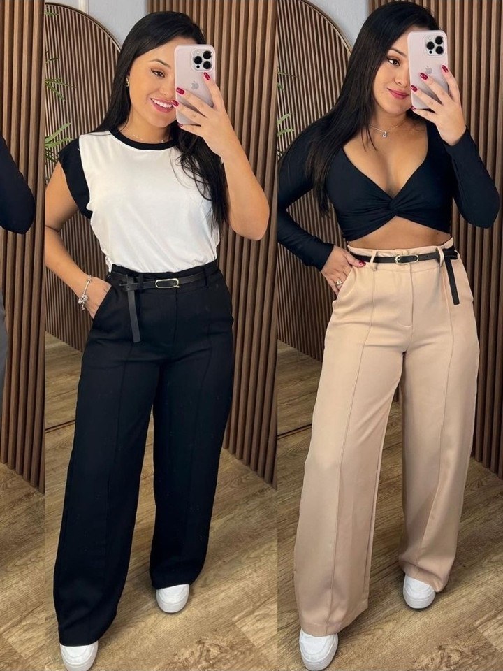 Calça Pantalona Alfaiataria Com Elástico C7575