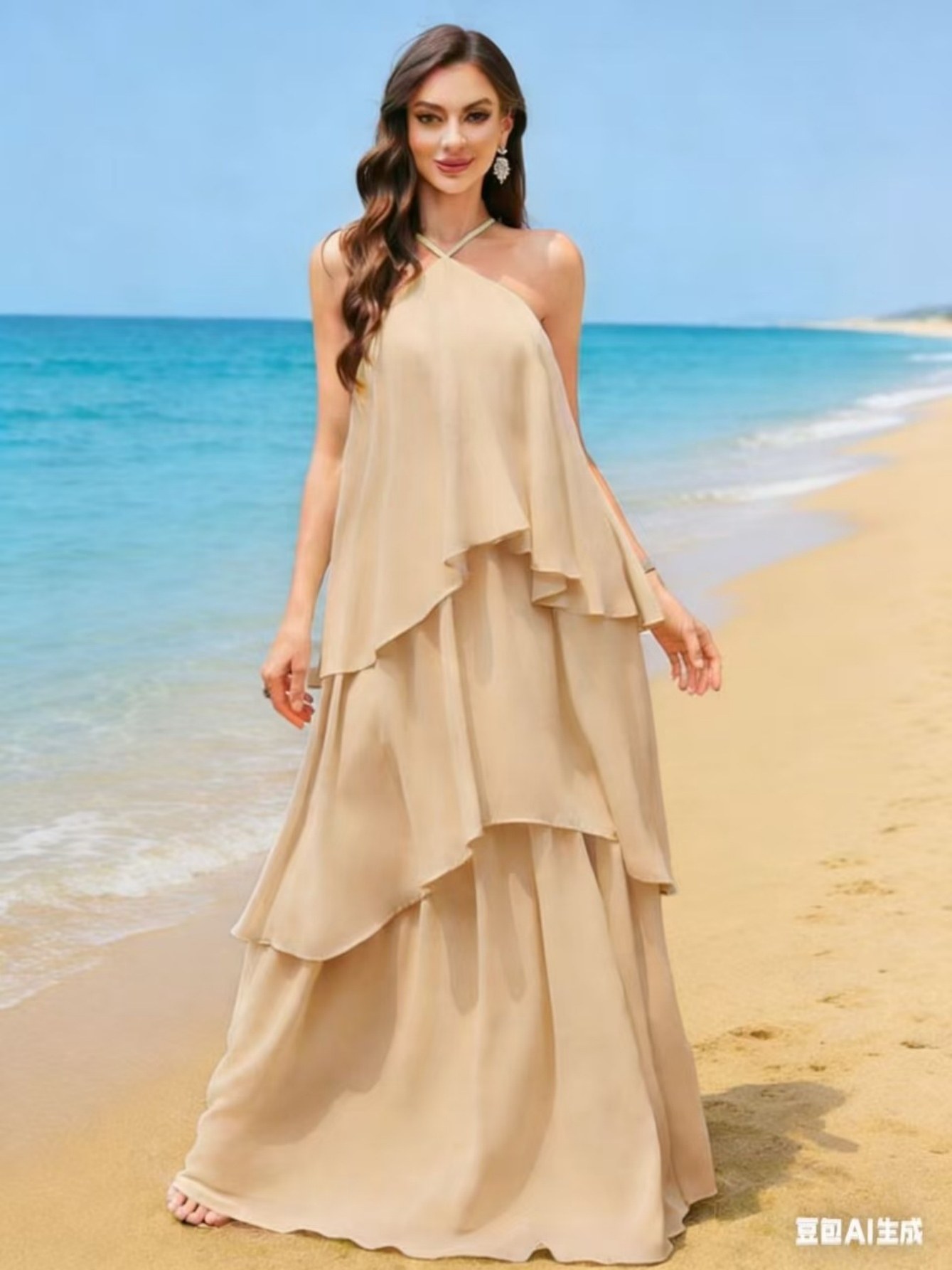 Vestido Longo Camadas de Gaze com Alcinha Fina
