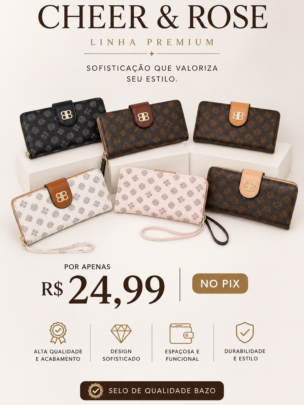 Carteira Feminina CHEER & ROSE Premium