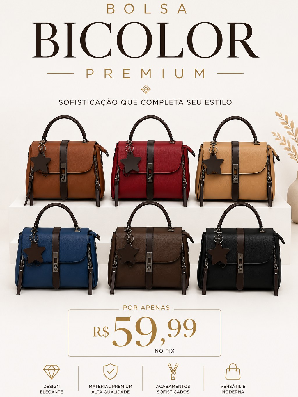 Bolsa de Mão Bicolor Premium -Pequena-