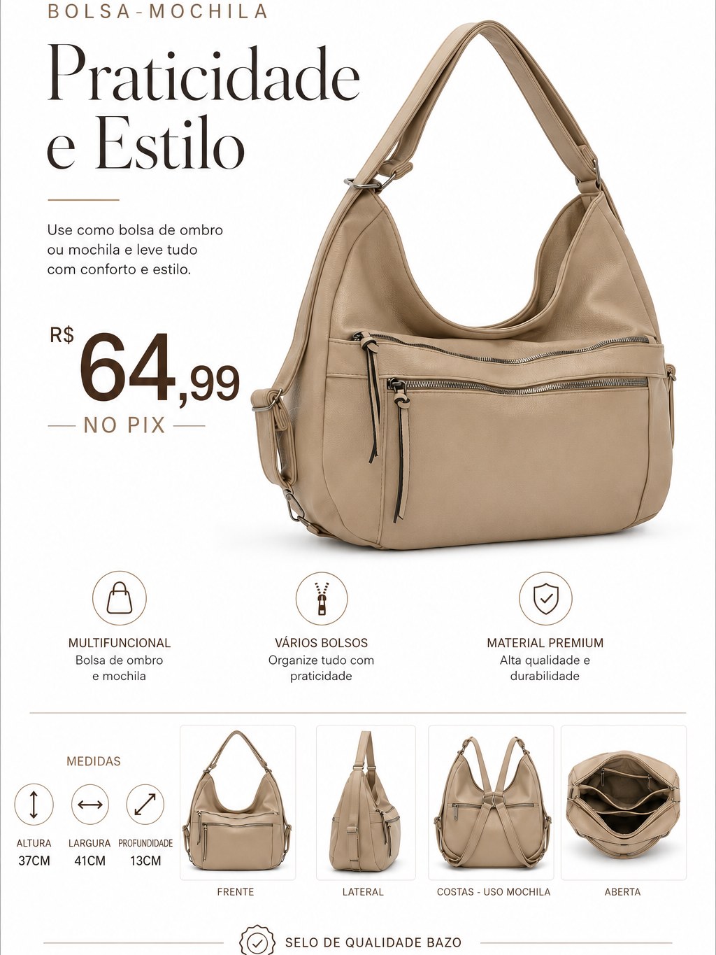 Bolsa-Mochila Feminina Premium