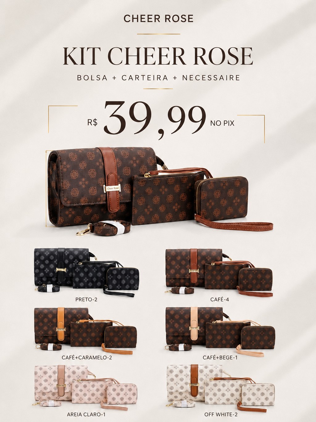 Bolsa Feminina CHEER ROSE 3 em 1