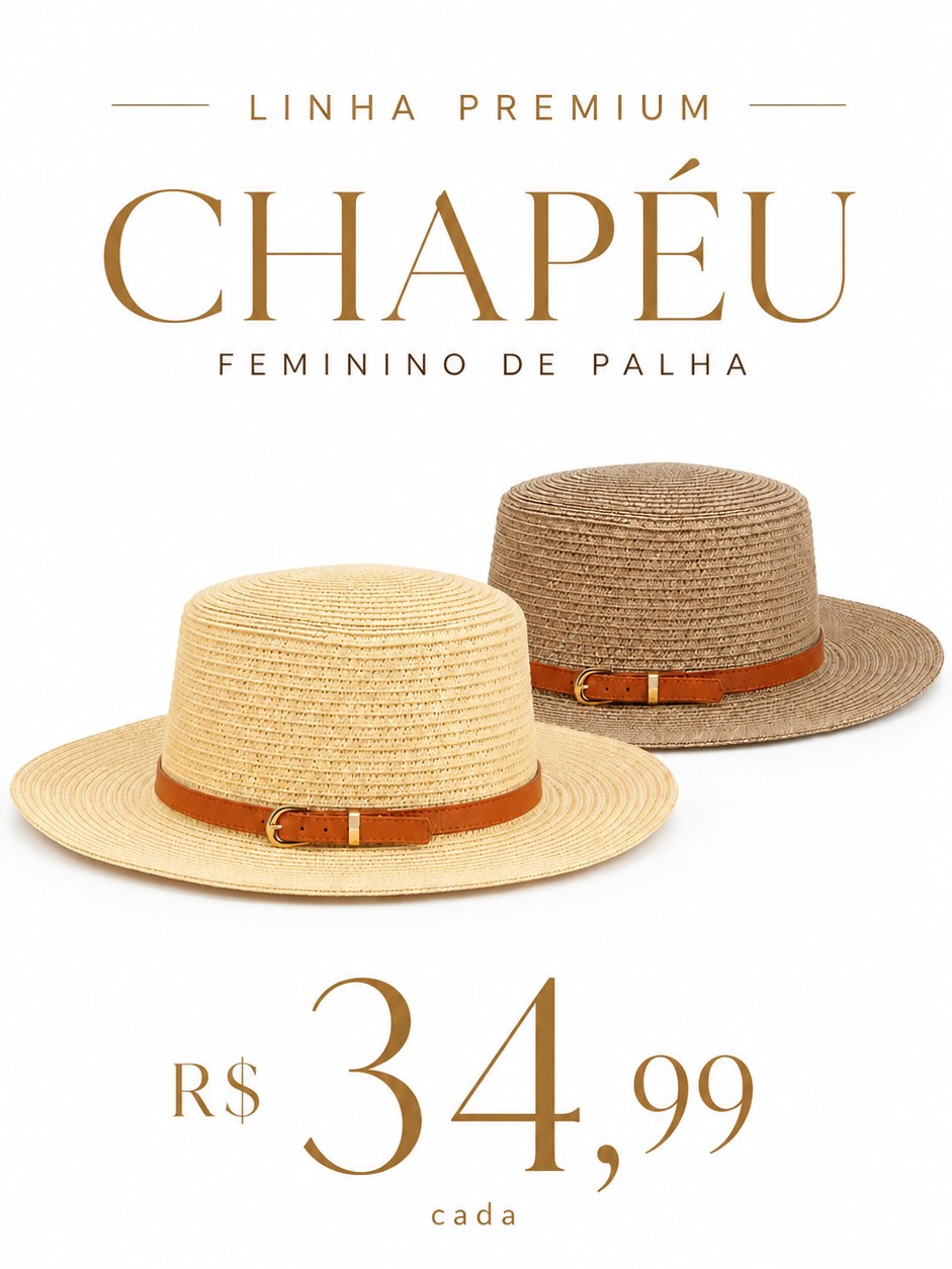 Chapéu Feminino de Palha Premium